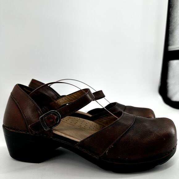 Dansko Sally Clogs Leather Dri-Lex Wicking Shock Absorption Ankle Strap Brown 9 - Picture 3 of 7